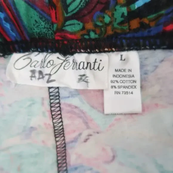 Vintage 80s Carlo Ferranti Blue Red Funky Print Sequin Beaded Leggings L - Picture 4 of 4